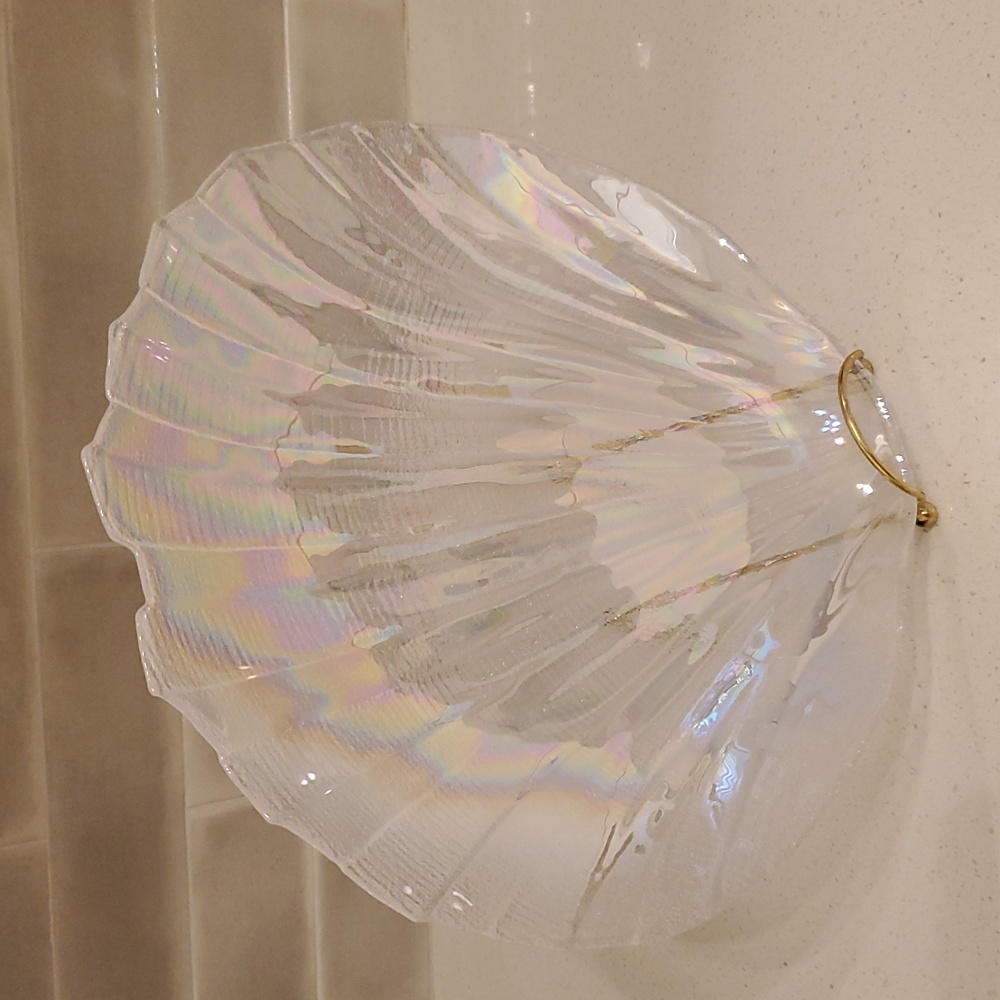 Vintage Kamei Glass Japan Iridescent Shell Shaped Carnival Glass Dish Tray - Picture 4 of 5